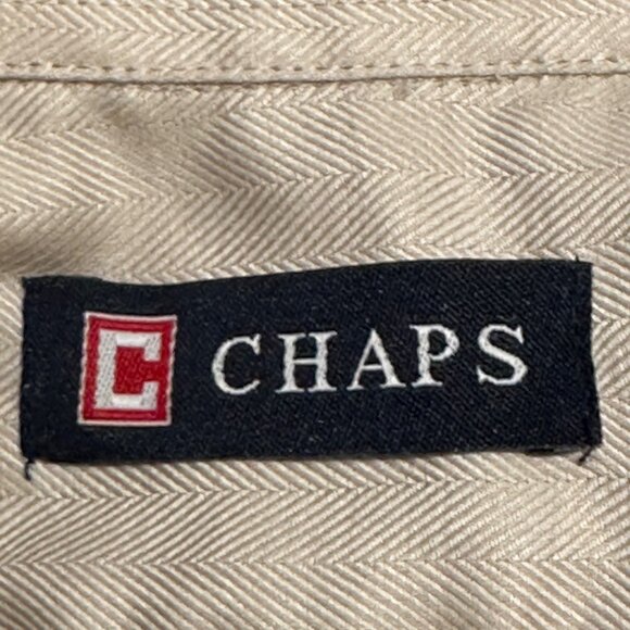 Chaps Men's Beige Long Sleeve Button-Up Shirt Size L 16-16.5 34/35 100% Cotton - Picture 4 of 13